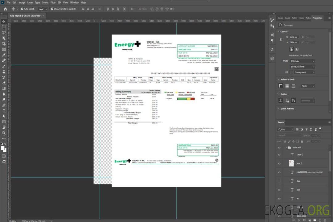 Facture commerciale du service public d'électricité Energy Plus, SCR template